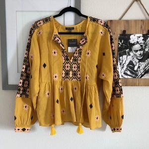 Topshop Embroidered Bohemian Smock Blouse